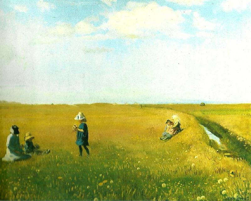 Michael Ancher born og unge piger plukker blomster pa mark nord for skagen China oil painting art